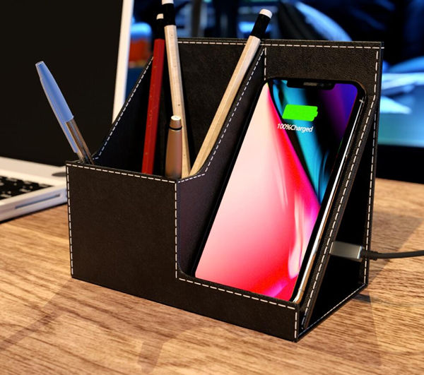 Support de smartphone et organiseur de bureau en similicuir